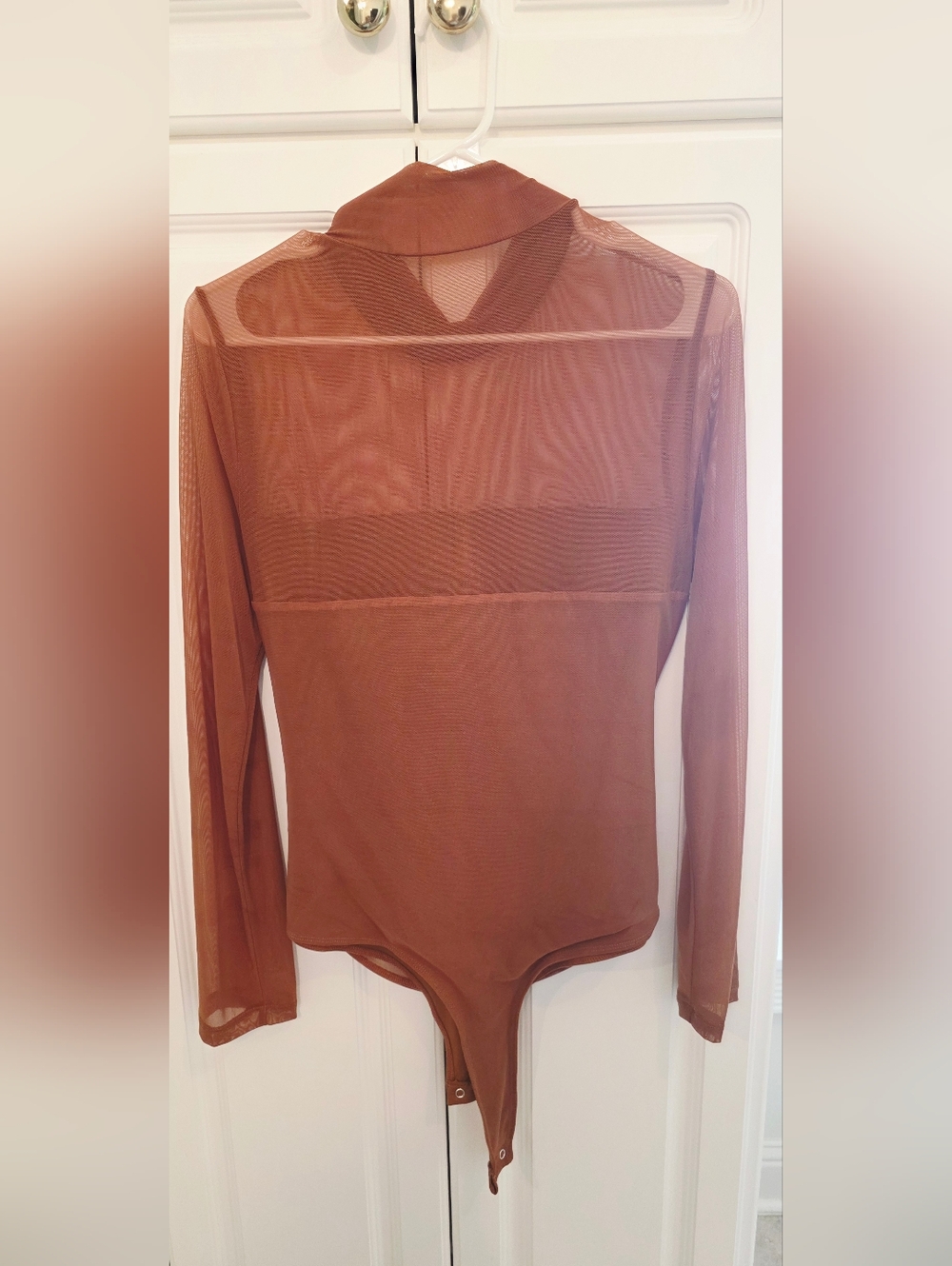 Sheer Rust Brown Long Sleeve Bodysuit - Picture 4 of 7